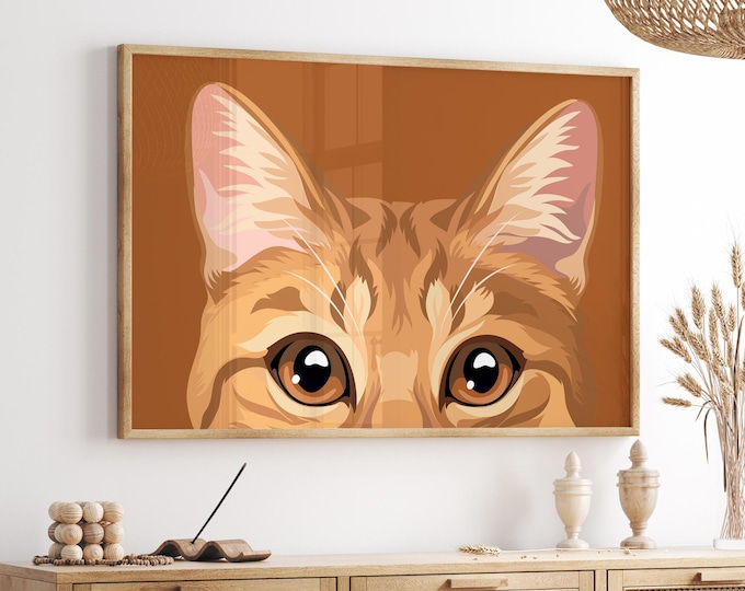 Peekaboo Cat Canvas Pop Art, Orange Tabby Print, Colorful Wall Decor, Large Framed Poster, Feline Gift, Horizontal Canvas Art