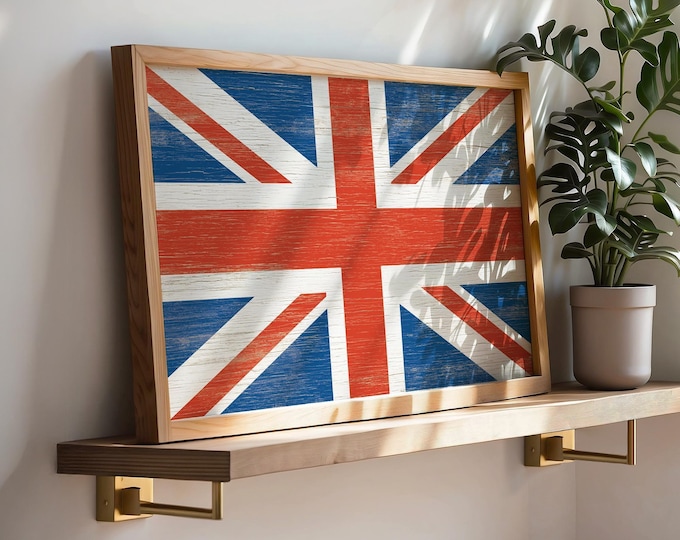 UK Flag Wood Canvas, British Rustic Pub Farmhouse Print