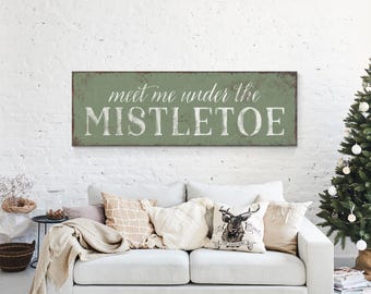 Mistletoe Print, Soft Hand-Lettered Typography in Cream White on Sage Green