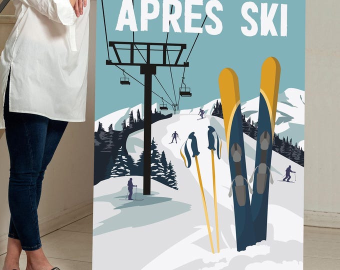 Winter Wall Signs, Vintage Ski Art, Apres Ski Wall Print, Retro Lodge Decor, Canvas or Aluminum Choice, Charming Gift for Her
