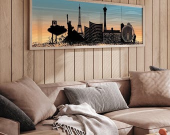 Las Vegas Skyline Wall Art - Retro Vintage Framed Canvas