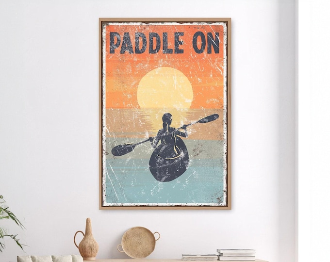 Paddle On Wall Art: Vintage Kayaking Scene (Rustic Lake Decor)