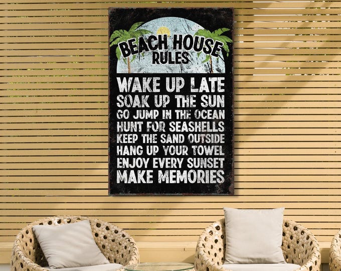 Beach Rules Wall Sign: Retro Coastal Art (Framed or Unframed)