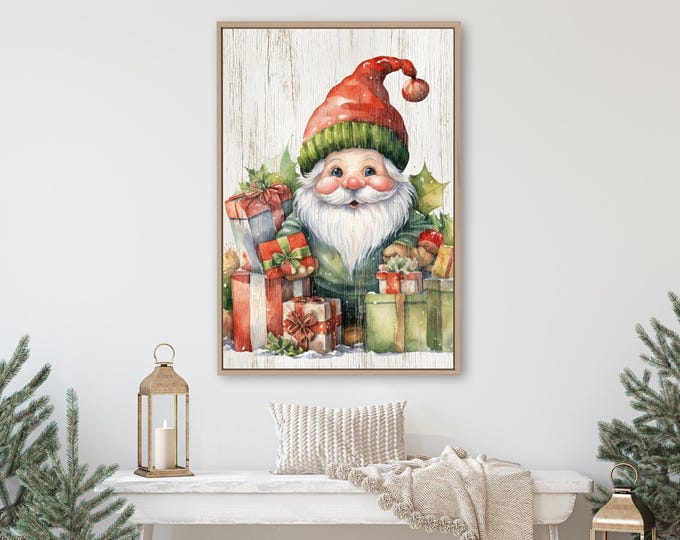 Christmas Gnome Wall Art: Whimsical Red and Green - Canvas or Aluminum