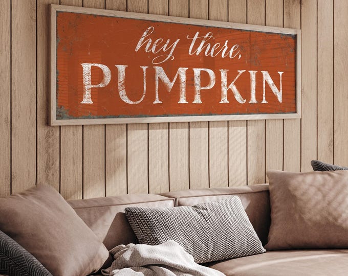 Pumpkin Decor, Hey There Sign, Cream Autumn Wall Art