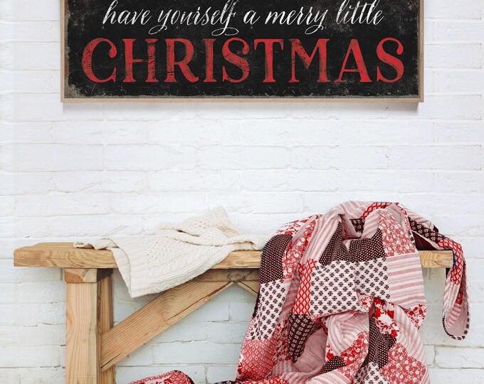 Have Yourself a Merry Little Christmas Sign in Cream and Barn Red on Charcoal Black