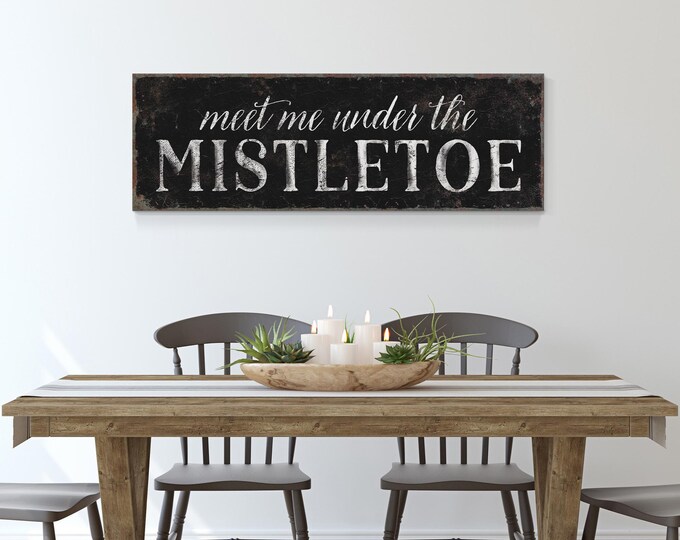Mistletoe Sign in Cream White on Charcoal Black