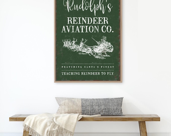 Rudolph Reindeer Sleigh Sign - Cozy Dark Green Holiday Decor