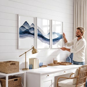 Tríptico de cordillera para pared, juego de 3 piezas de estilo rústico moderno, decoración de cabaña