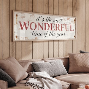 Christmas Wall Sign, Rustic Red and White (Canvas or Paper, Multiple Sizes)