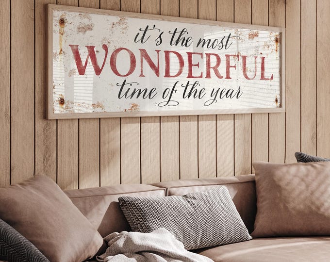 White and Red It's the Most Wonderful Time of the Year Sign, Holiday Wall Art, CHRISTMAS HOME DECOR, Rustic Antique Screws, Rusted Edge Sign