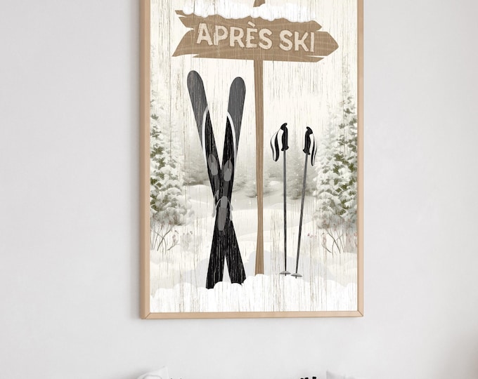 Vintage Cabin Ski Wall Art – Rustic Lodge Decor for Mountain Homes