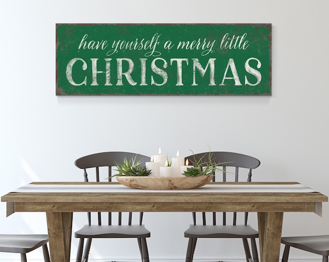 Have Yourself Merry Christmas Sign: Rustic Maple Frame, Green Holiday Decor