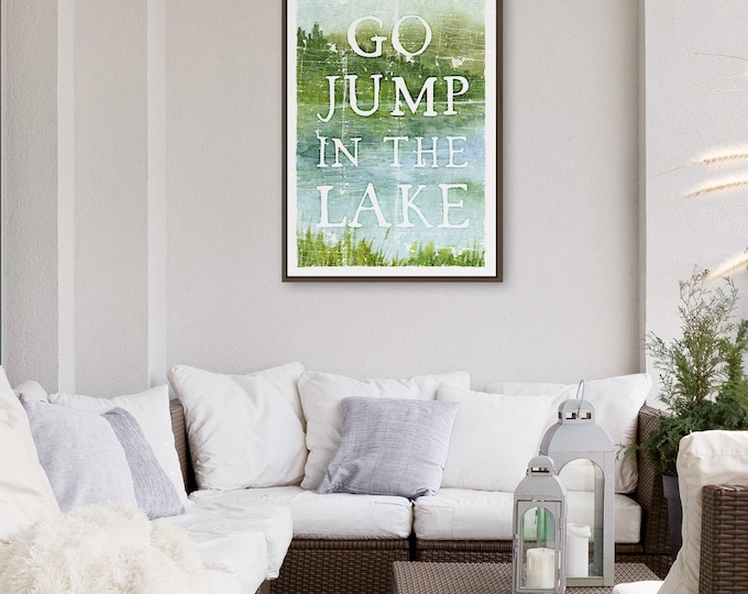 Go Jump In The Lake Quote Art Green Watercolor Lake Wall Print