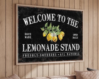 Welcome to the Lemonade Stand Sign, Vintage Farmers Market Canvas Print, Homestead Porch Decor, Farmhouse Bistro Sign, Gift for Mom
