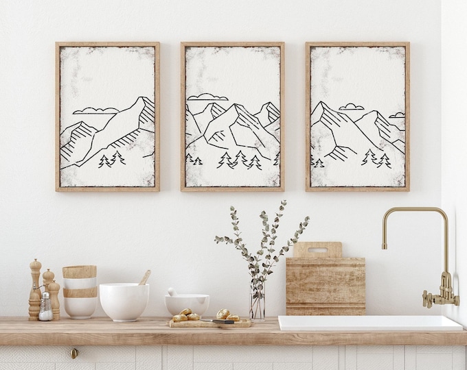 Abstract Mountain Triptych Wall Art - Modern Farmhouse Style