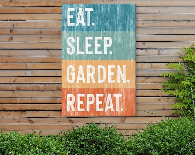 Eat Sleep Garden Canvas, Retro Outdoor Patio Decor, Indoor Outdoor Gift