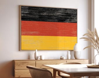 German Flag Print, Framed Canvas Art, Vintage Distressed Gift for Him