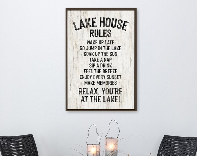 Vintage Lake House Sign: Distressed Wood, Black Painted Words