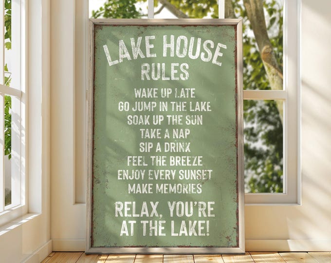 Paddle Art Sign, Lake House Rules, Sage Green and White Wall Decor, Cabin Gift for Her