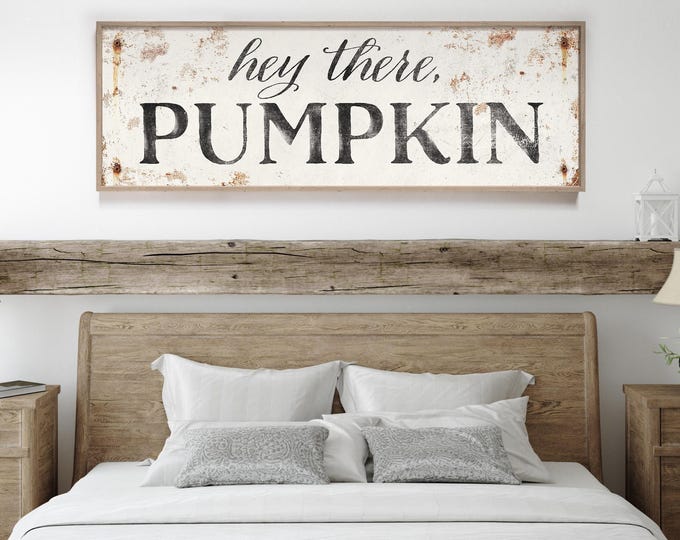 Long Horizontal "Hey There Pumpkin Sign", White with Black Text, Halloween Decor, Thanksgiving Decor, Gift for Fall Lover, 3x1, Fall Porch