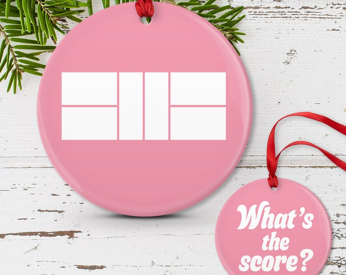Pink Pickleball Christmas Ornament, Double Sided Ceramic Porcelain or Aluminum, Funny Whats the Score Design, Pickleball Gift for Her • 04