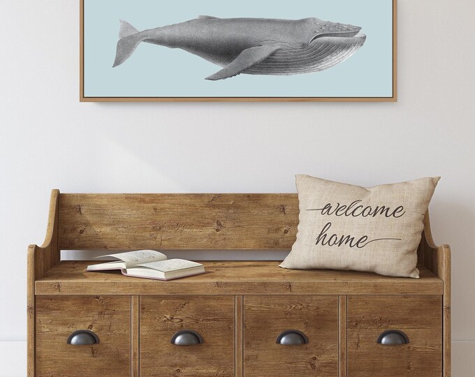 Framed Blue Whale Print: Coastal Wall Art (Long Skinny Sizes)