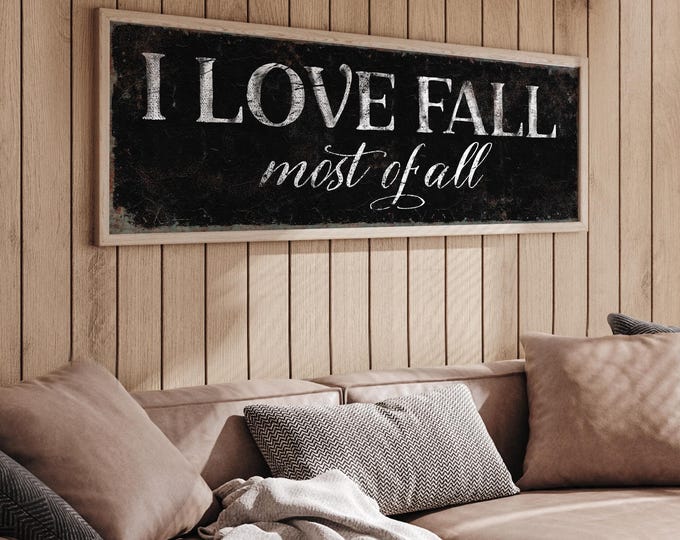 I Love Fall Sign: Black and White Framed Canvas Wall Art