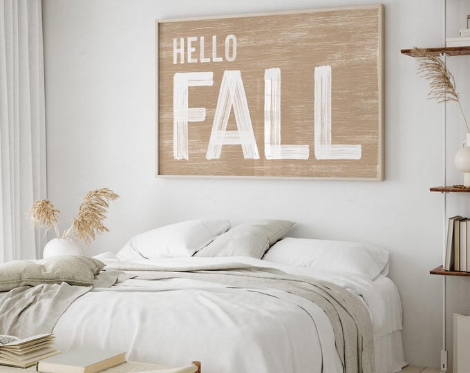 Art For Fall, Hello Sign, Sandy Tan and White Weathered Wall Decor