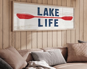 Lake Life Wall Sign: Nautical Oars and Kayak Paddles - Coastal Colors