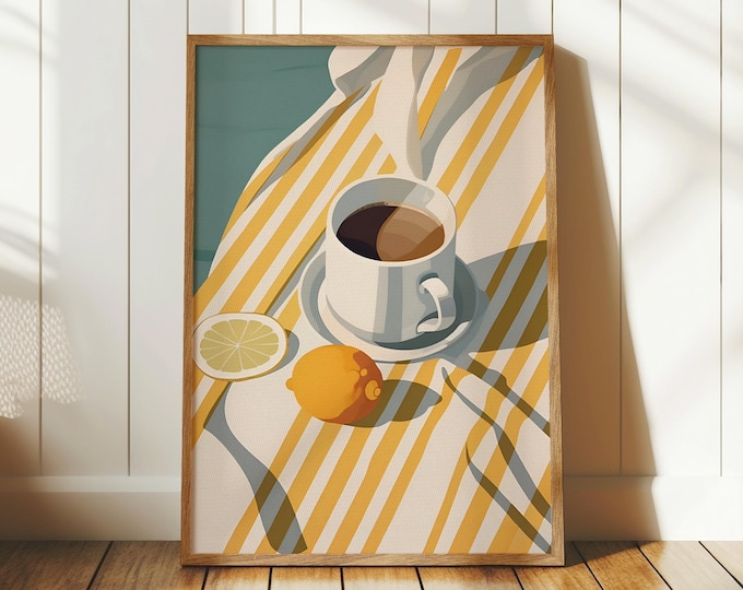 Coffee Wall Art, La Dolce Vita Canvas Print, Retro Italian Decor, Vintage Palm Illustration, Coastal Gift, Beachhouse Charm