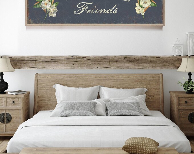 Welcome Friends Wall Art: Rustic Farmhouse Floral (Canvas & Wood)