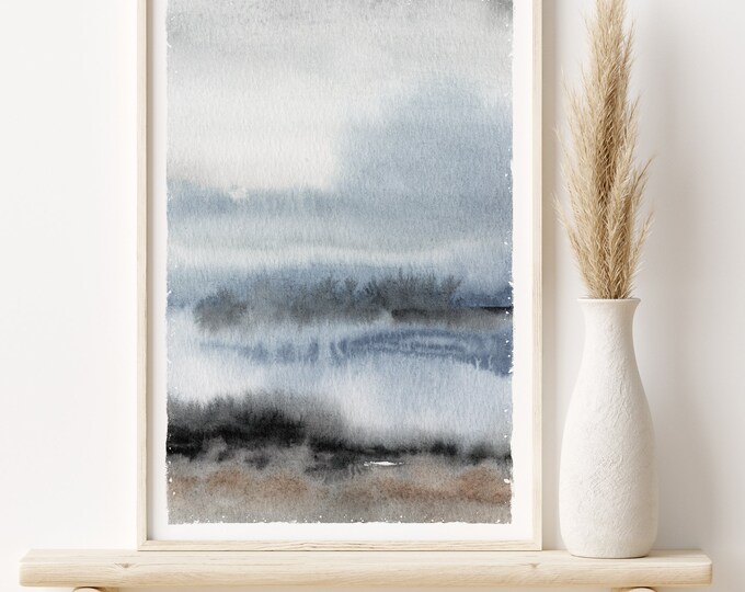 Minimalist Watercolor Wall Art for Beach House Decor, Oversized Art for Above Couch, Waves and Sand Collection, No. 010