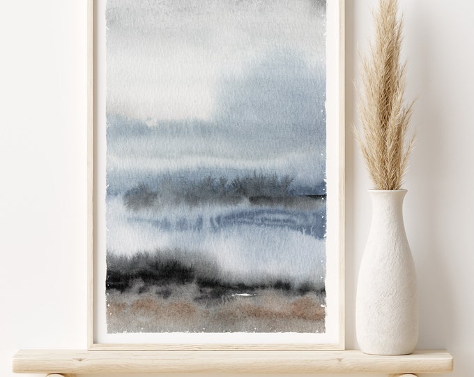 Minimalist Watercolor Wall Art for Beach House Decor, Oversized Art for Above Couch, Waves and Sand Collection, No. 010