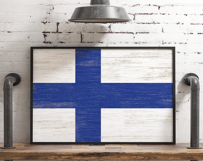 Vintage Finland Flag Decor, Siniristilippu Blue Cross Nordic Print