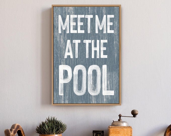 Harbor Blue Pool Sign - Rustic Farmhouse Canvas Wall Decor