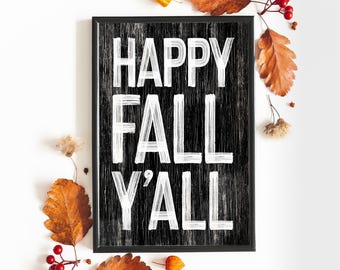 Happy Fall Seasonal Art, Rustic Fall Canvas Print, Gift for Her