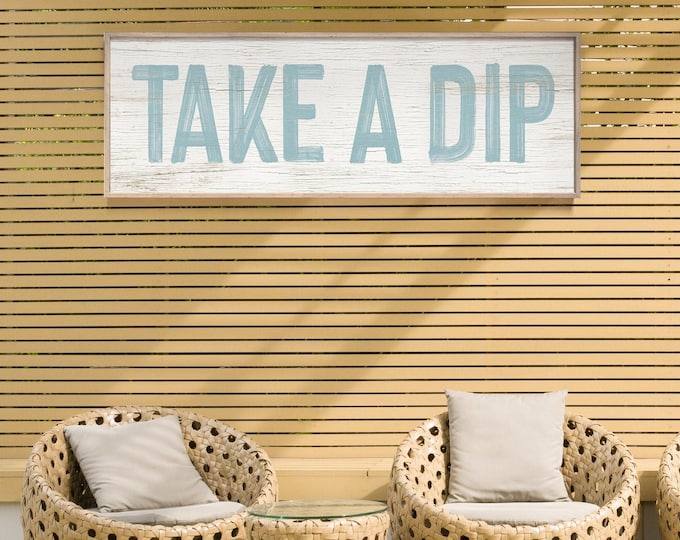 Take a Dip Pool Wall Art, Modern Farmhouse Blue Pool Print, Casual Summer Decor