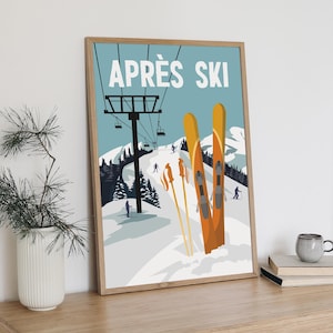Vintage Apres Ski Zeichen, Retro Ski Poster, Winter Wanddekoration, Rustikale Bauernhaus Kunst, Gemütliche Hütte Geschenk, Leinwand oder Aluminium