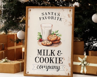 Santa's Favorite Milk & Cookie Sign - Cozy Vintage Christmas Decor
