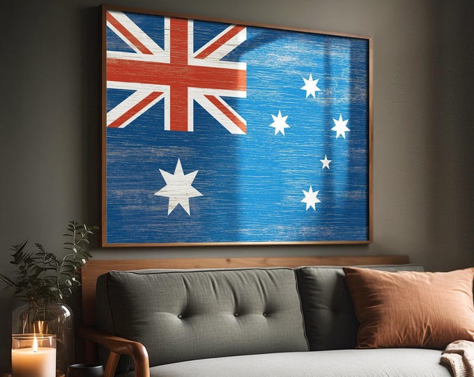 Australian Flag Wall Art, Rustic Weathered Print, Aussie Pride Gift