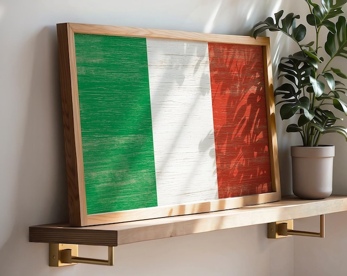Il Tricolore Italian Flag Print, Framed Canvas, Large Rustic Wall Art