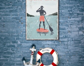 Paddleboard Wall Art Coral Lake Print Summer Lake House Decor