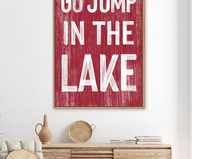 Lake House Wall Sign, Dark Red Vintage Lake Decor, Rustic Wood Art