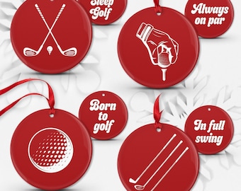 Golf Christmas Gift, Set of 4 Ornaments with Four Fairway Sayings in Porcelain or Aluminum