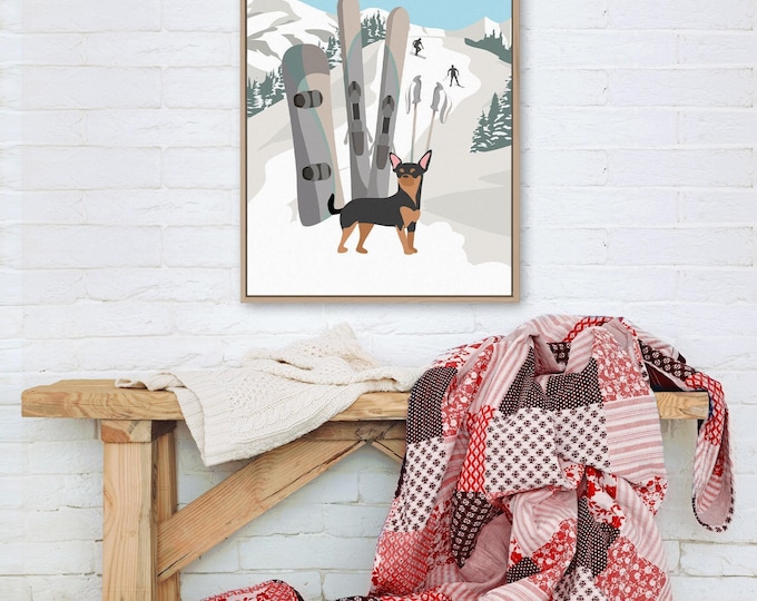 Good Dog Ski Poster, Retro Ski Art, Chihuahua Gift, Vintage Snowboard Decor, Rustic Cabin Wall Hanging, Winter Lodge Print