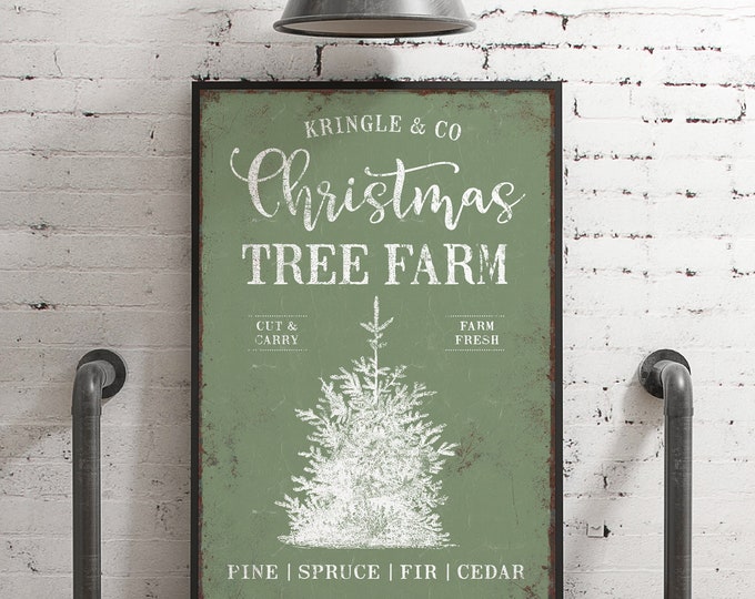 Holiday Wall Art, Christmas Wall Decor, Farmhouse Holiday, Vintage Distressed Wood Sign, Seagrass Green Tree Farm Decor, Unique Gift for Mom