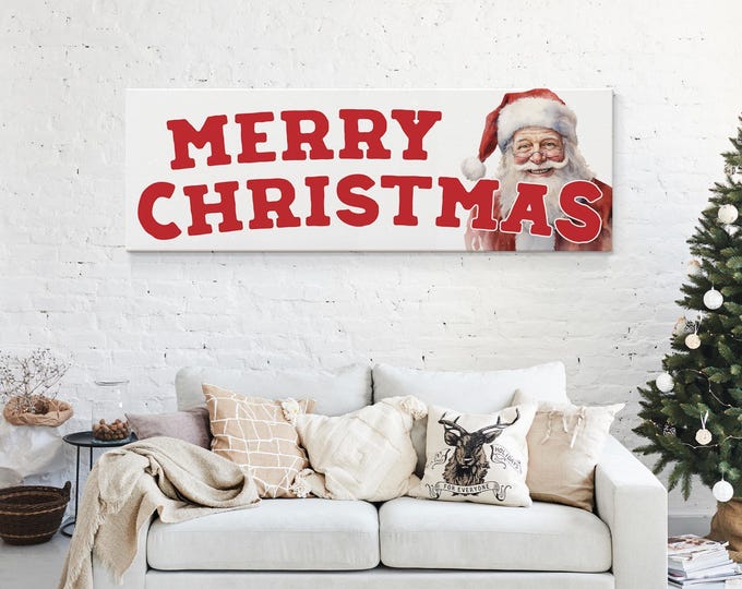 Christmas Santa Canvas Sign, Red and White Holiday Art (Multiple Sizes)
