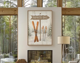 Aluminum Sign, Retro Ski Lodge, Winter Cabin Decor, Vintage Farmhouse Art Piece, Apres Ski Gift for Her, Canvas or Metal Poster Design