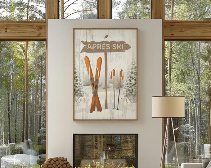 Aluminum Sign, Retro Ski Lodge, Winter Cabin Decor, Vintage Farmhouse Art Piece, Apres Ski Gift for Her, Canvas or Metal Poster Design